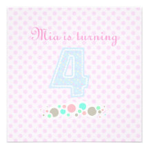 Pink & Blue Polka Dot 4th Birthday Invitation