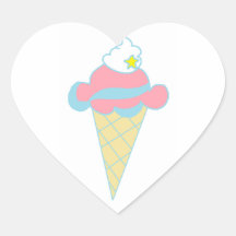 Pink Blue Swirl Star Ice Cream Cone Heart Sticker