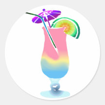 Pink & Blue Tropical Drink Round Stickers