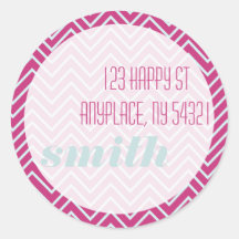 Pink Blue Zig Zag Sticker Shipping Address Label
