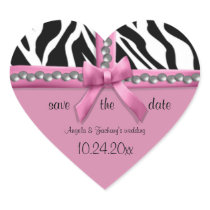 Pink Bow And White Zebra Stripes With Pearls Stickers