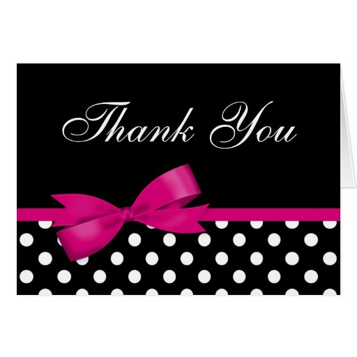 Pink Bow Black Polka Dots Thank You Greeting Cards
