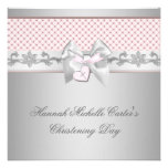 Pink Bow Cross Girls Pink Baptism Chirstening Custom Invites
