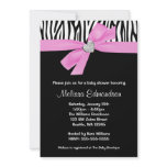 Pink Bow Diamond Heart Zebra Baby Shower Announcement