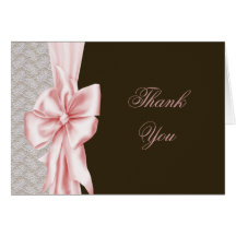 Pink Bow Lace Pink Brown Thank You Cards