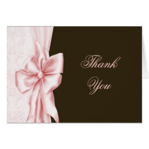 Pink Bow Lace Pink Brown Thank You Cards