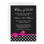 Pink Bow Polka Dots Graduation Announcement invitations