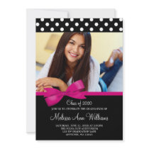 Pink Bow Polka Dots Photo Graduation Announcement
