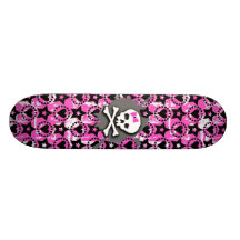 Pink Bow Skull Skateboard