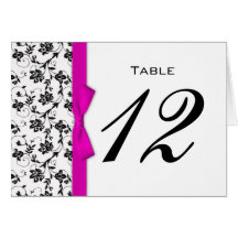 Pink Bow Wedding Table Number Cards