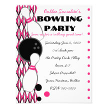 Pink Bowling Party Custom Invites