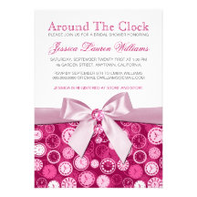 Pink Bridal Shower Around The Clock Theme Invites