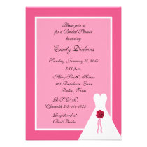 Pink Bridal Shower Invitation, Bridal Gown on Pink invitations