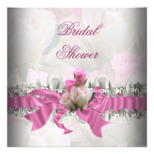 Pink Bridal Shower White Lace Garter Announcements
