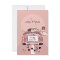 Pink Bride and Groom Getaway Car - RSVP Cards Invites
