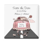 Pink Bride and Groom Getaway car "Save the Date" Magnets