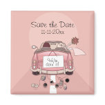 Pink Bride and Groom Getaway car "Save the Date" Magnets