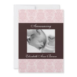 Pink Brocade on Brown Baby Girl Announcement