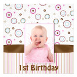 Pink & Brown Babys Photo First Birthday Invitation