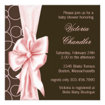 Pink Brown Bow Elegant Baby Girl Shower Invitation