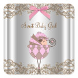 Pink Brown Carriage Baby Shower Label