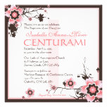 Pink & Brown Cherry Blossom Baptisim Invitation