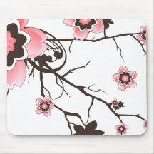 Pink & Brown Cherry Blossom Flower Mousepad