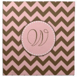Pink & Brown Chevron Pattern Monogram Napkins