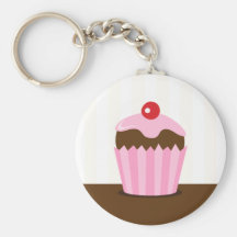 Pink brown cupcake girls birthday keychain