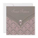 Pink Brown Damask Sweet 16 Party invitations