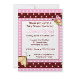Pink Brown Dot Butterfly Baby Shower Invitation