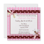 Pink brown dot dragonfly baby shower invitation