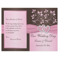 Pink, Brown Floral, Hearts Wedding Program