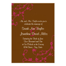 Pink & Brown Floral Swirl Wedding Invitation