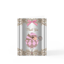 Pink Brown Lace Baby Shower Thank You Cards