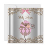 Pink Brown Lace Girl Baby Shower invitations