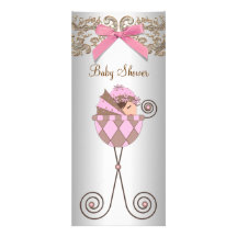 Pink Brown Lace Girl Baby Shower Invitations