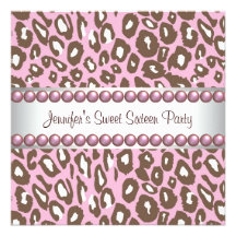 Pink Brown Leopard Sweet 16 Party Invitation
