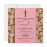 PINK & BROWN PAISLEY Baby Girl Baptism Inviation Personalized Invites