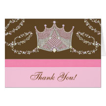 Pink Brown Princess Thank You Cards