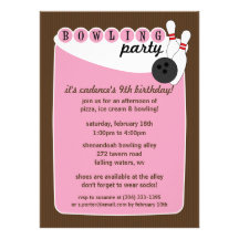 Pink/Brown Retro Bowling Alley Bowling Birthday Announcement