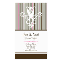 Pink/Brown Stripe Scissors Business Card Templates