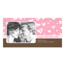 Pink & Brown Valentine Hearts photo card