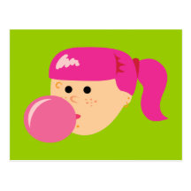 Pink Bubble Gum Girl Post Cards