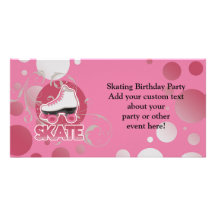 Pink Bubble Swirl Roller Skate, Skating Picture Card