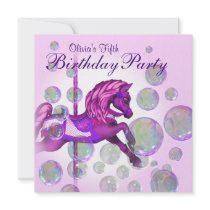 Pink Bubbles Carousel Pony Girls Birthday Party Custom Invites