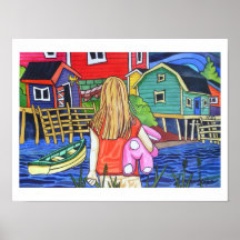 Pink Bunny and a Blue Door Posters