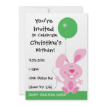 Pink Bunny Holding Green Balloon Birthday Invite