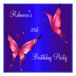 Pink Butterflies 21st Birthday Party Blue Custom Announcement