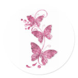 pink butterflies round sticker
